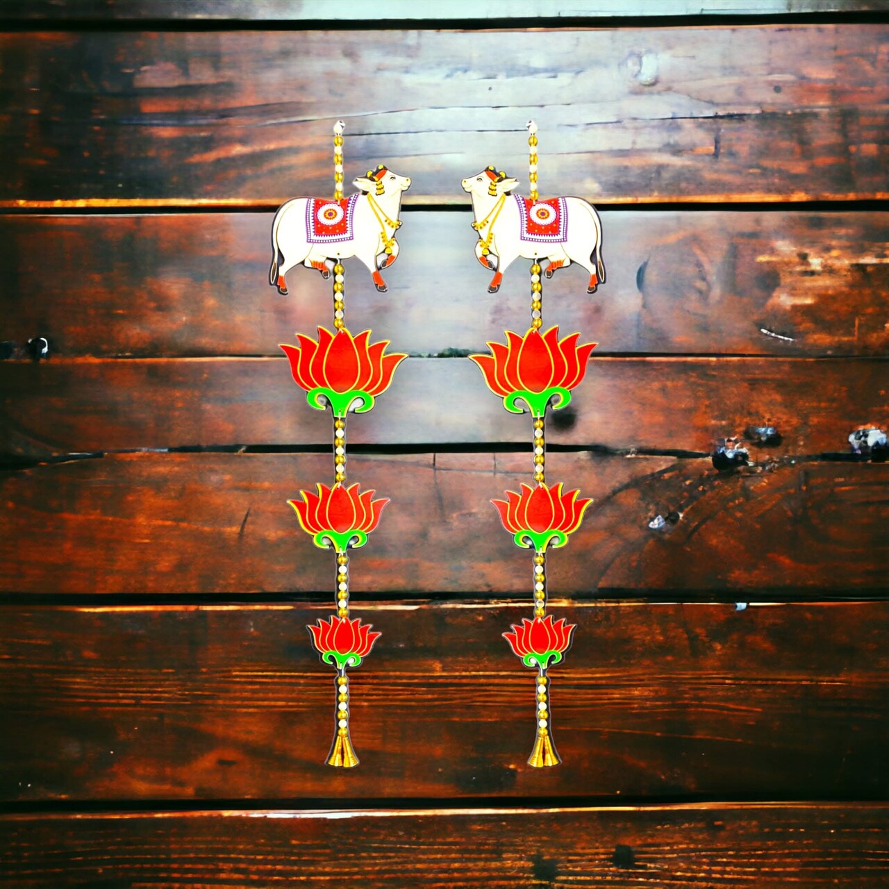 Lotus Cow Pair Hangings for Home Decor, Lotus Backdrop Hanging, Lotus Cutout, Pooja Decor, Diwali Decoration, Wedding, Diwali Decor, Wall Decor,